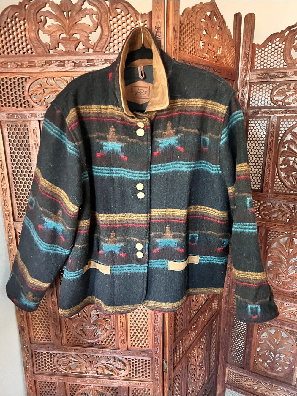 Vintage Wollrich Jacket with Turquoise & Red Accents